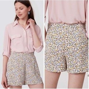 LOFT Women's Size 6 Inked Floral Print Pleated Rayon Shorts